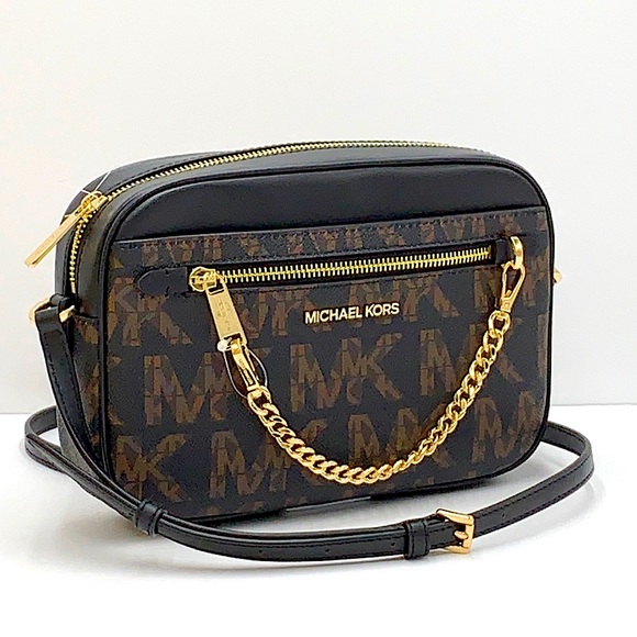 Michael Kors Handbags - MICHAEL KORS JET SET LOGO AND FAUX LEATHER EAST WEST ZIP CHAIN CROSSBODY
